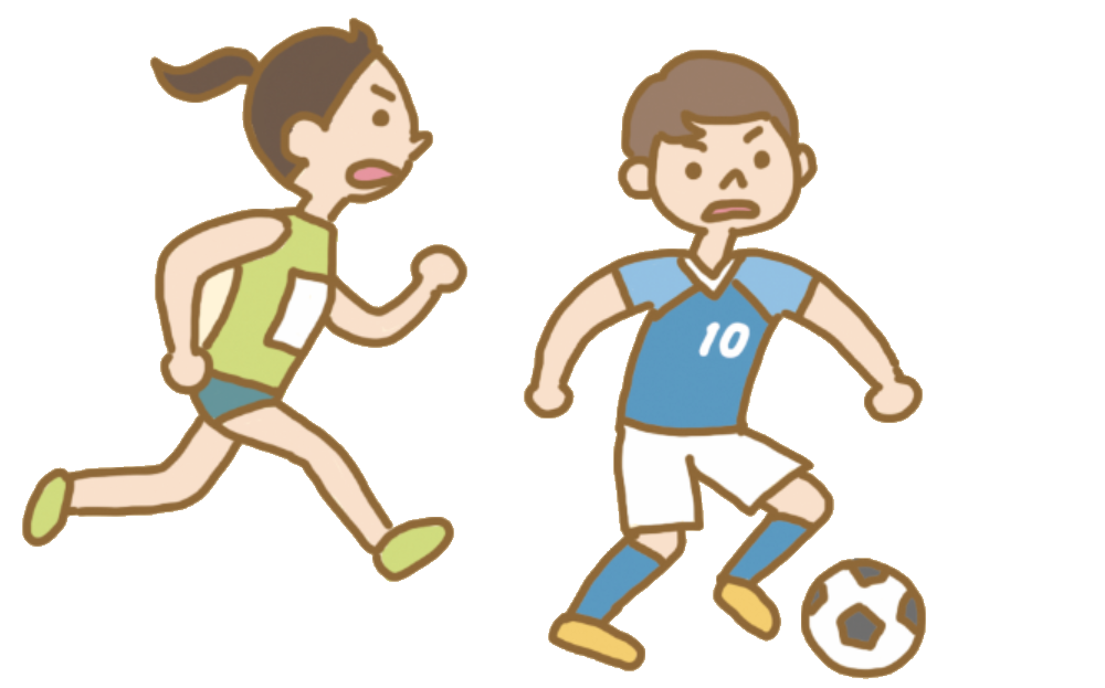 Illustration of athletes running a marathon and playing soccer