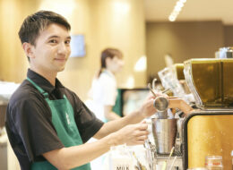 Photo of Satori making coffee.