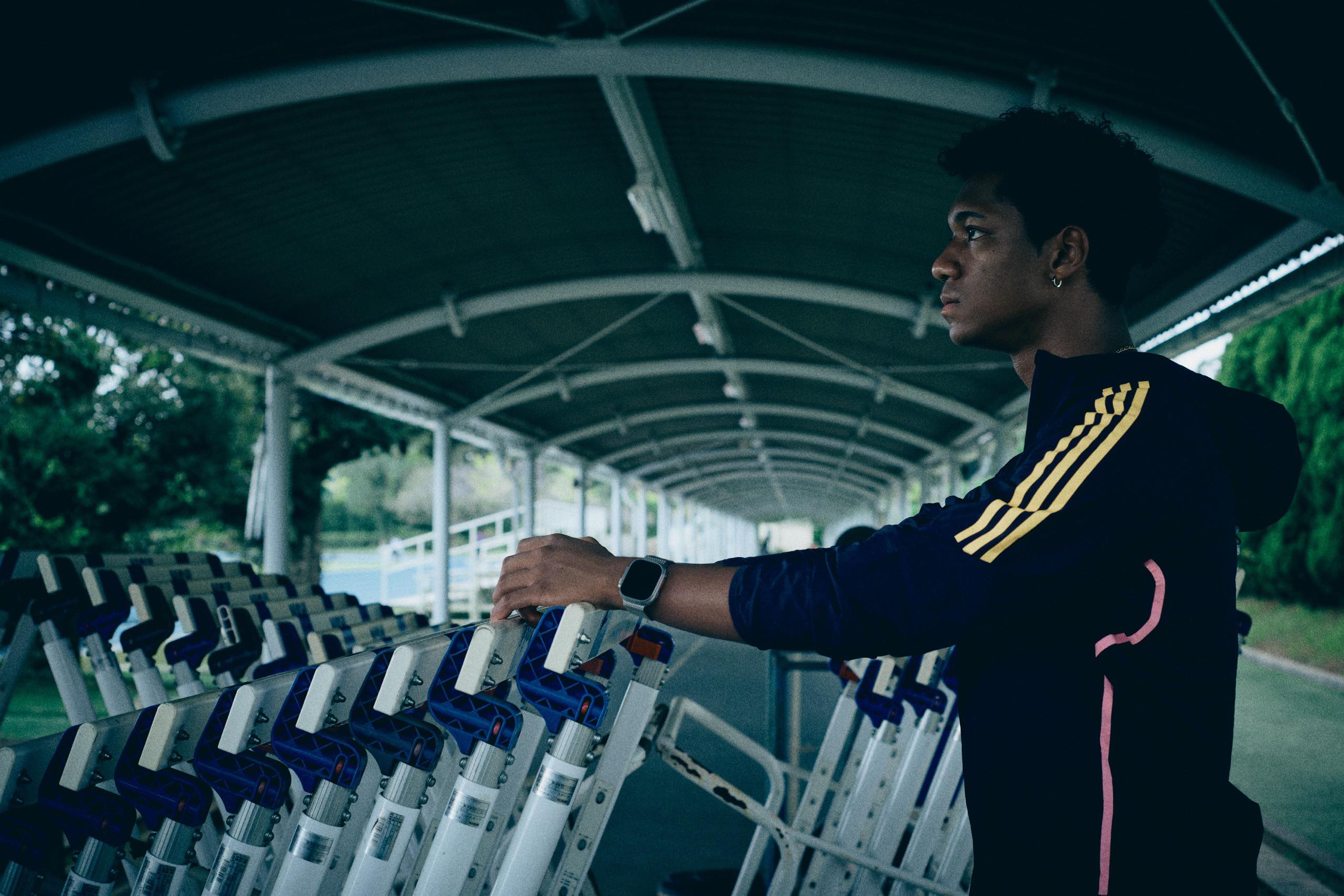 The photo of Muratake staring into the distance at the hurdle yard.