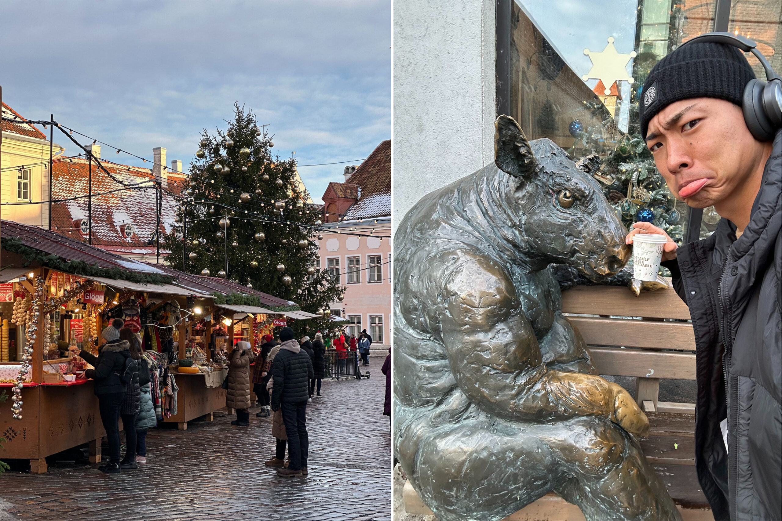 The photo of Maruyama with Christmas market and statues in Estonia