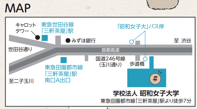 昭和女子大学へのアクセスマップ画像